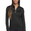 1200W-7440-BlkDkGrey-0-779796BlkDkGreyModelFront2 Nike Women's Dri-FIT Stretch 1/2-Zip Cover-Up