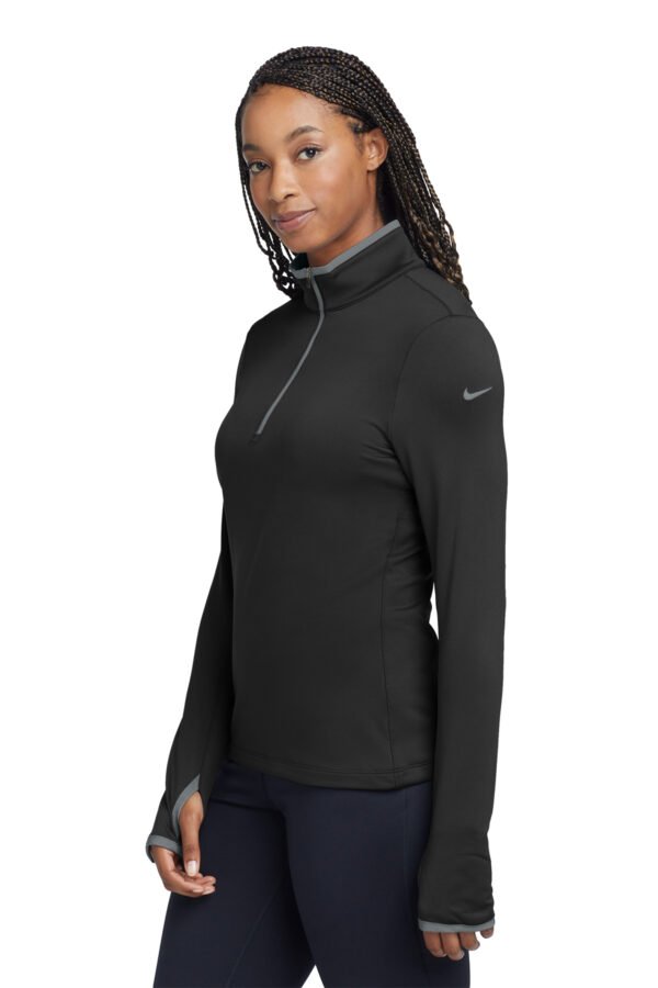 1200W-7440-BlkDkGrey-3-779796BlkDkGreyModelSide2 Nike Women's Dri-FIT Stretch 1/2-Zip Cover-Up