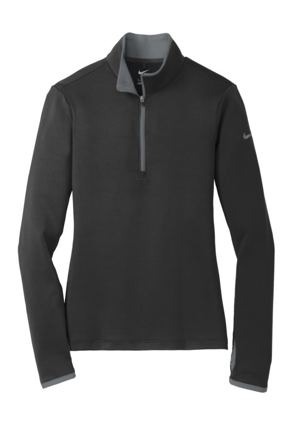 7440-BlkDkGrey-5-779796BlkDkGreyFlatFront1-1200W Nike Women's Dri-FIT Stretch 1/2-Zip Cover-Up