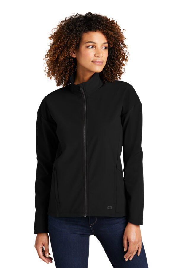 11087-Blacktop-1-LOG755BlacktopModelFront-1200W OGIO® Women's Commuter Full-Zip Soft Shell