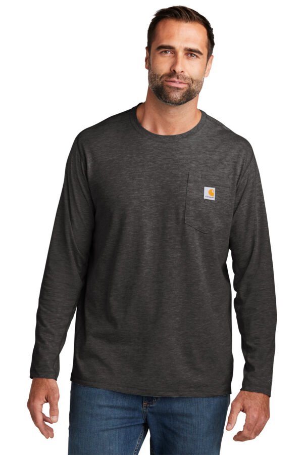 1200W-47881-CarbonHthr-0-CT106656CarbonHthrModelFront Carhartt Force® Long Sleeve Pocket T-Shirt