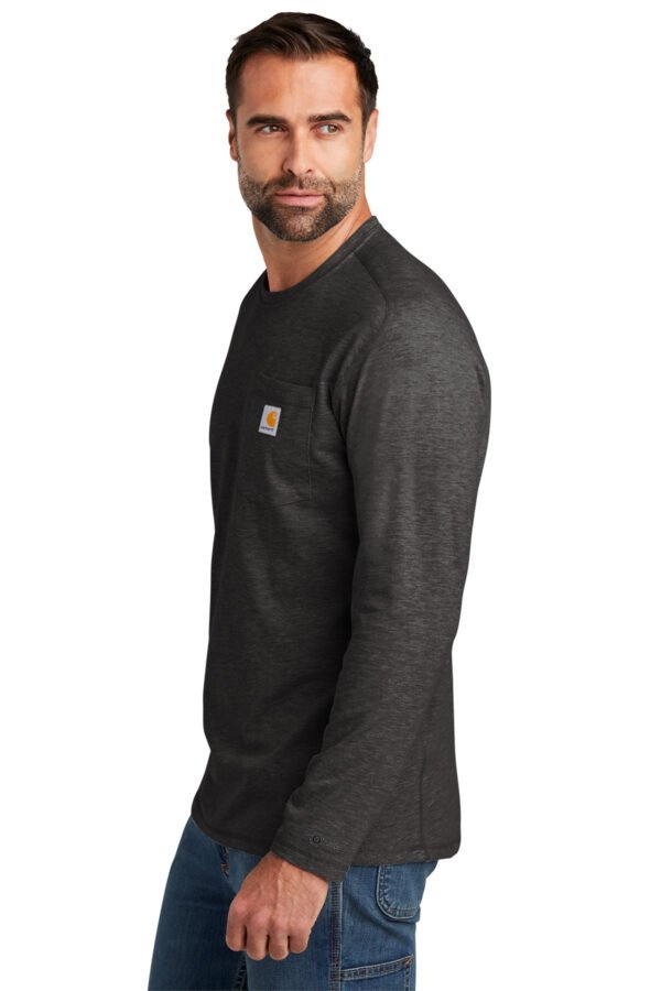 1200W-47881-CarbonHthr-4-CT106656CarbonHthrModelSide Carhartt Force® Long Sleeve Pocket T-Shirt