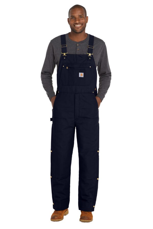1200W-47887-DarkNavy-0-CT106672DarkNavyModelFront3 Carhartt® Firm Duck Insulated Bib Overalls