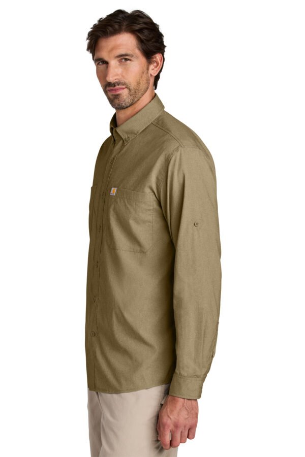 1200W-56682-DarkKhaki-4-CT107106DarkKhakiModelSide Carhartt Force® Sun Defender™ Long Sleeve Shirt