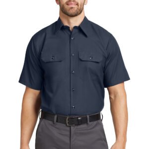 1200W-6851-Navy-0-SY60NavyModelFront2 Red Kap® Short Sleeve Solid Ripstop Shirt