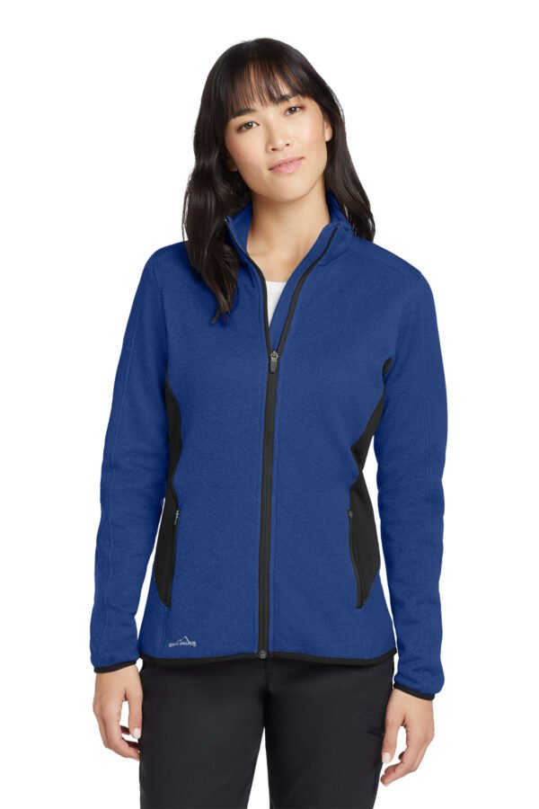 1200W-7620-BlueHthr-0-EB239BlueHthrModelFront2 Eddie Bauer® Women's Full-Zip Heather Stretch Fleece Jacket