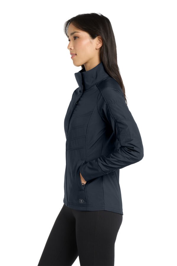 1200W-8312-PropelNavy-4-LOE722PropelNavyModelSide2 OGIO® Women's Brink Soft Shell