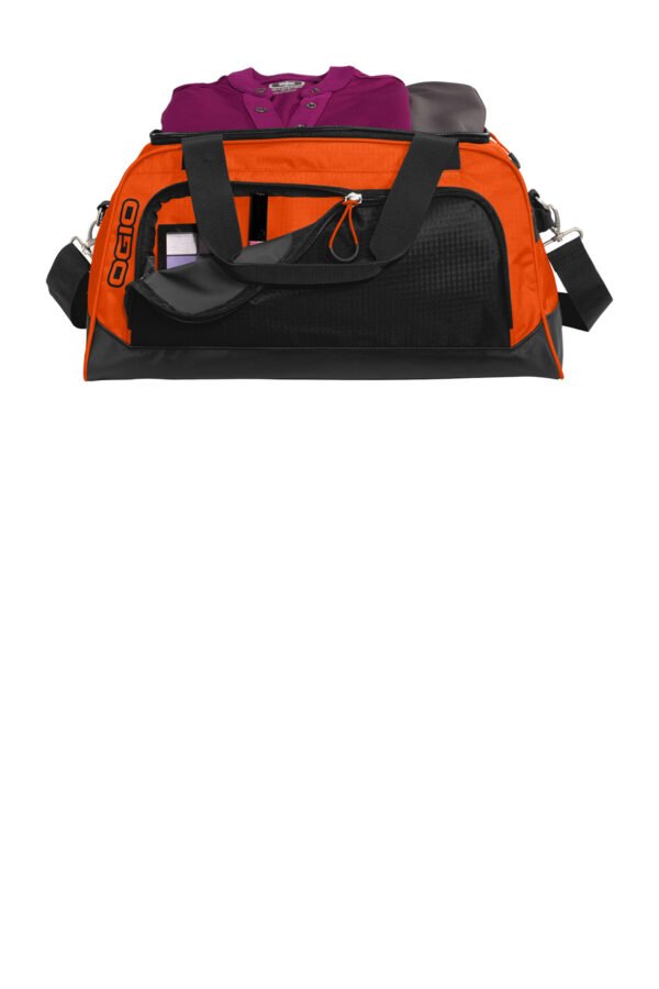 8413-HotOrangeBlk-4-411095HotOrangeBlkFrontPropped-1200W OGIO® Breakaway Duffel