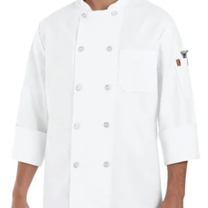 8225_fl 100% Polyester Ten Pearl Button Chef Coat - 0423