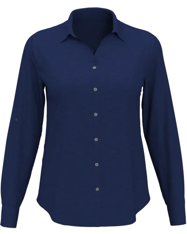 PEW107_459 LADIES HEATHERED WOVEN SHIRT