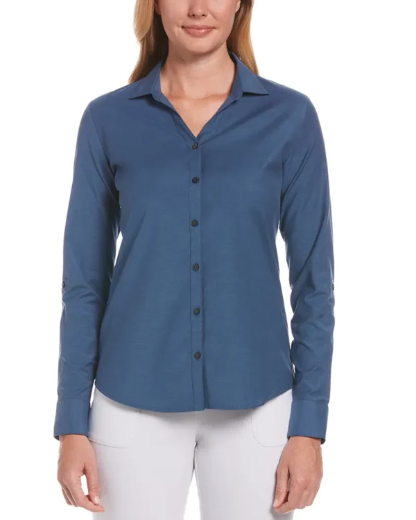 PEW107_459_alt2 LADIES HEATHERED WOVEN SHIRT
