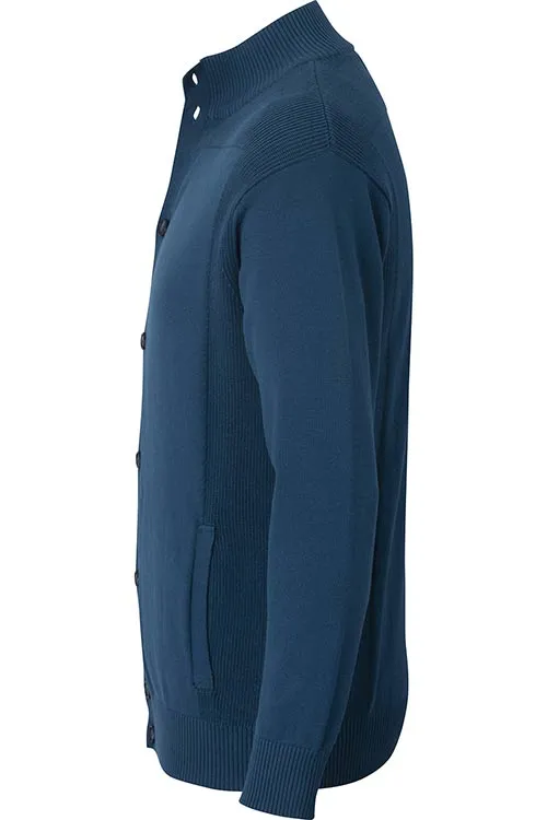 RIB COLLAR BUTTON-FRONT CARDIGAN WITH POCKETS