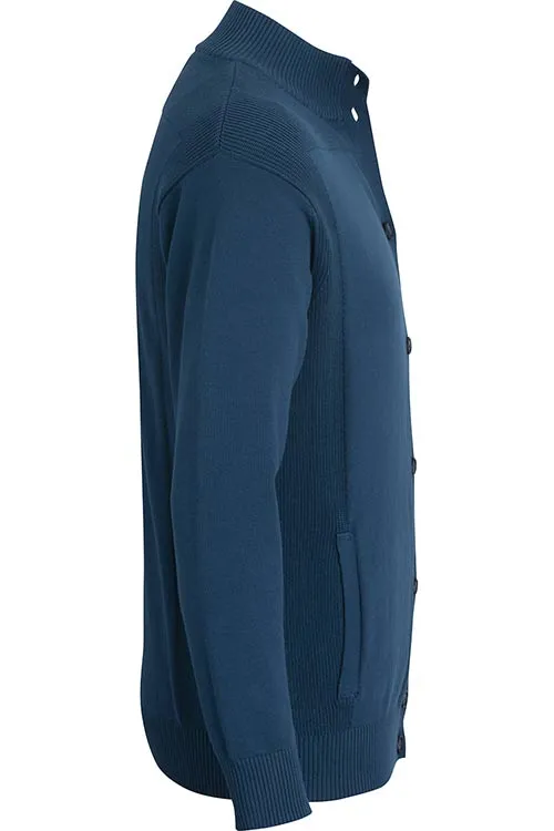 RIB COLLAR BUTTON-FRONT CARDIGAN WITH POCKETS